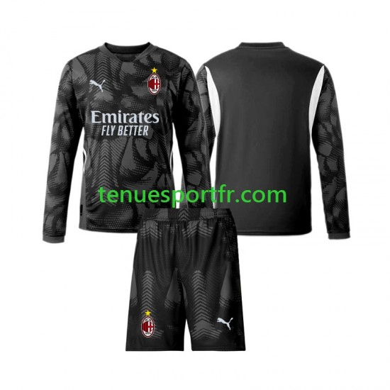 Kit Enfant Maillot Domicile AC Milan Gardien 2024-2025 Noir à Manches Longues