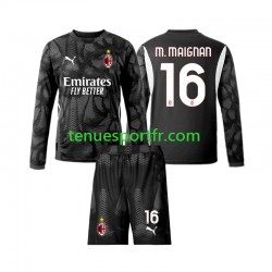 Kit Enfant Maillot Domicile AC Milan Gardien Mike Maignan 16 2024-2025 Noir à Manches Longues