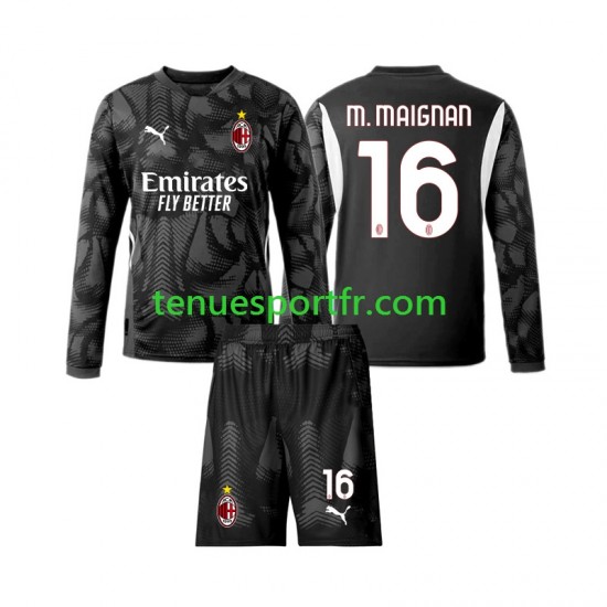 Kit Enfant Maillot Domicile AC Milan Gardien Mike Maignan 16 2024-2025 Noir à Manches Longues