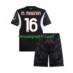 Kit Enfant Maillot Domicile AC Milan Gardien Mike Maignan 16 2024-2025 Noir à Manches Courtes
