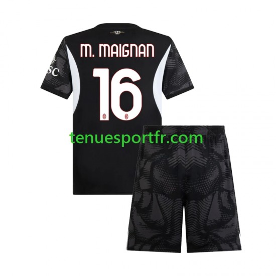Kit Enfant Maillot Domicile AC Milan Gardien Mike Maignan 16 2024-2025 Noir à Manches Courtes