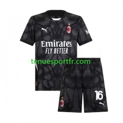 Kit Enfant Maillot Domicile AC Milan Gardien Mike Maignan 16 2024-2025 Noir à Manches Courtes