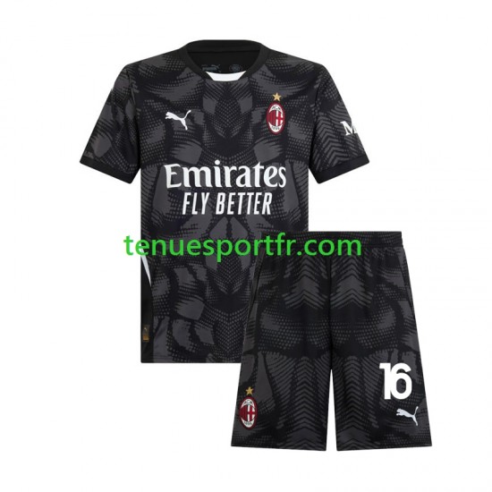 Kit Enfant Maillot Domicile AC Milan Gardien Mike Maignan 16 2024-2025 Noir à Manches Courtes