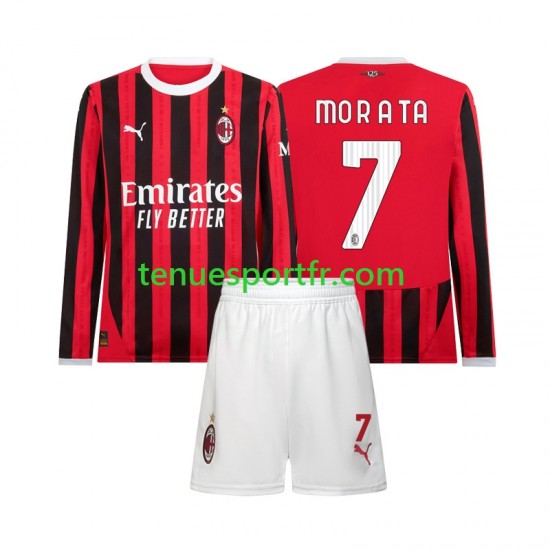 Kit Enfant Maillot Domicile AC Milan Morata 7 2024-2025 à Manches Longues