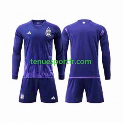 Kit Enfant Maillot Extérieur Argentine 3 Stars World Cup 2022 à Manches Longues