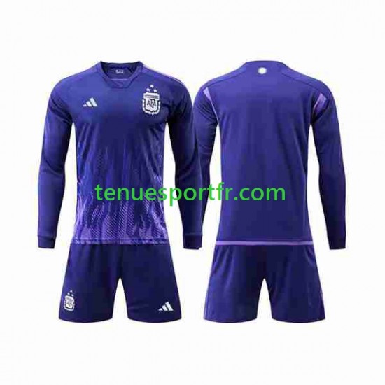 Kit Enfant Maillot Extérieur Argentine 3 Stars World Cup 2022 à Manches Longues