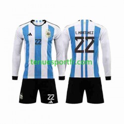 Kit Enfant Maillot Domicile Argentine 3 Stars Lautaro Martinez 22 World Cup 2022 à Manches Longues