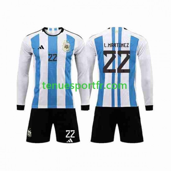 Kit Enfant Maillot Domicile Argentine 3 Stars Lautaro Martinez 22 World Cup 2022 à Manches Longues