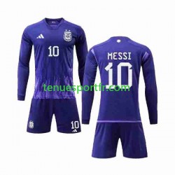 Kit Enfant Maillot Extérieur Argentine 3 Stars Lionel Messi 10 World Cup 2022 à Manches Longues