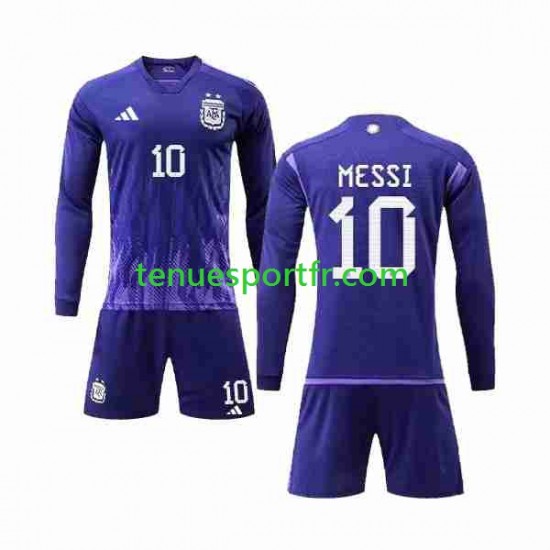 Kit Enfant Maillot Extérieur Argentine 3 Stars Lionel Messi 10 World Cup 2022 à Manches Longues