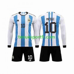 Kit Enfant Maillot Domicile Argentine 3 Stars Lionel Messi 10 World Cup 2022 à Manches Longues