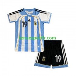 Kit Enfant Maillot Retro Domicile Argentine Lionel Messi 19 2006 à Manches Courtes