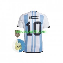 Homme Maillot Domicile Argentine Messi 10 3 Stars World Cup 2022 à Manches Courtes