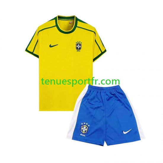 Kit Enfant Maillot Retro Domicile Brésil 1998 à Manches Courtes