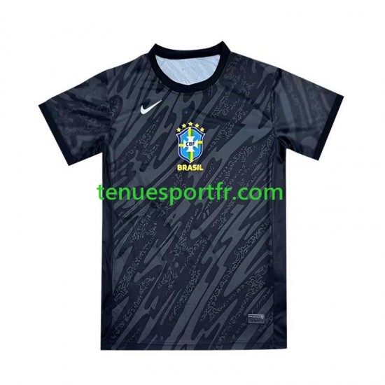 Homme Maillot Extérieur Brésil Gardien Copa America 2024 Noir à Manches Courtes