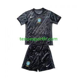 Kit Enfant Maillot Extérieur Brésil Gardien Copa America 2024 Noir à Manches Courtes