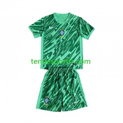 Kit Enfant Maillot Troisième Brésil Gardien 2024 Vert à Manches Courtes