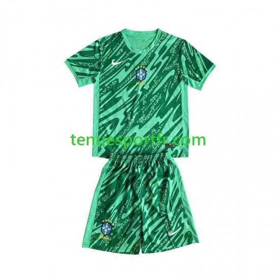 Kit Enfant Maillot Troisième Brésil Gardien 2024 Vert à Manches Courtes