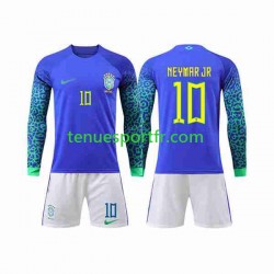 Kit Enfant Maillot Extérieur Brésil Neymar Jr 10 World Cup 2022 à Manches Longues