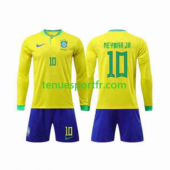 Kit Enfant Maillot Domicile Brésil Neymar Jr 10 World Cup 2022 à Manches Longues