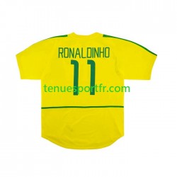 Homme Maillot Retro Domicile Brésil RONALDINHO 11 2002 à Manches Courtes