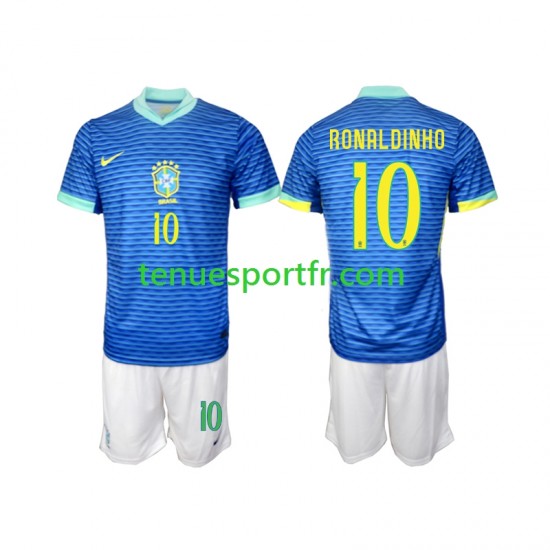 Kit Enfant Maillot Extérieur Brésil Ronaldinho 10 2024 à Manches Courtes