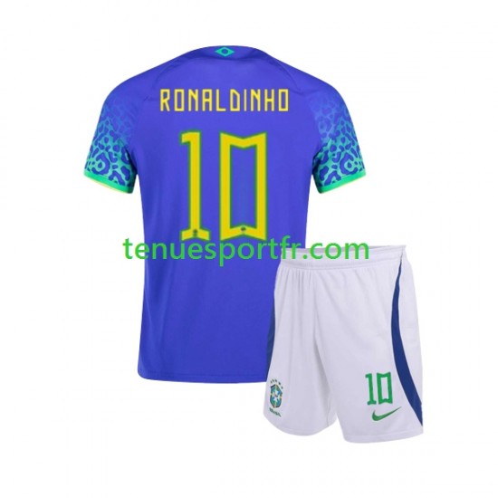 Kit Enfant Maillot Extérieur Brésil Ronaldinho 10 World Cup 2022 à Manches Courtes