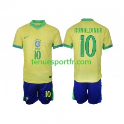 Kit Enfant Maillot Domicile Brésil Ronaldinho 10 2024 à Manches Courtes