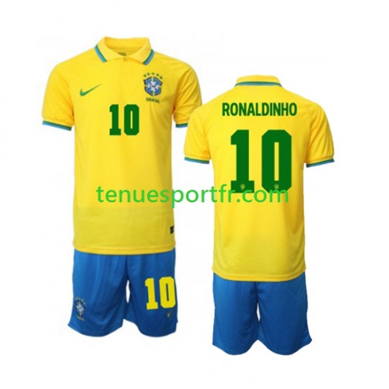 Kit Enfant Maillot Domicile Brésil Ronaldinho 10 World Cup 2022 à Manches Courtes