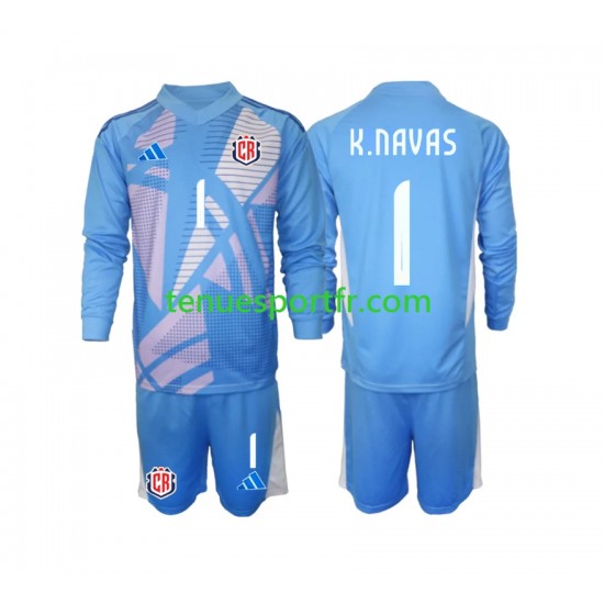 Kit Enfant Maillot Domicile Costa Rica Gardien Keylor Navas 1 2024 Bleu à Manches Longues