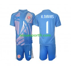 Kit Enfant Maillot Domicile Costa Rica Gardien Keylor Navas 1 2024 Bleu à Manches Courtes