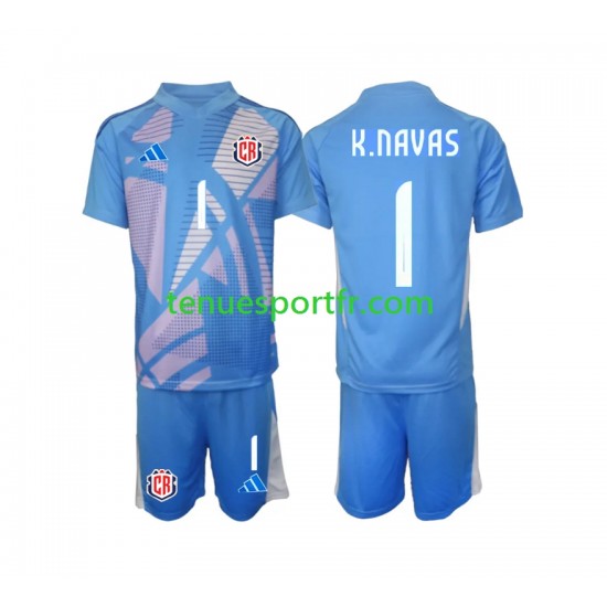Kit Enfant Maillot Domicile Costa Rica Gardien Keylor Navas 1 2024 Bleu à Manches Courtes