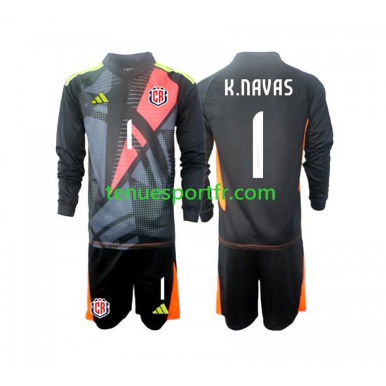 Kit Enfant Maillot Troisième Costa Rica Gardien Keylor Navas 1 2024 Noir à Manches Longues