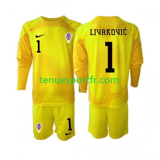 Kit Enfant Maillot Domicile Croatie Gardien Dominik Livakovic 1 World Cup 2022 à Manches Longues