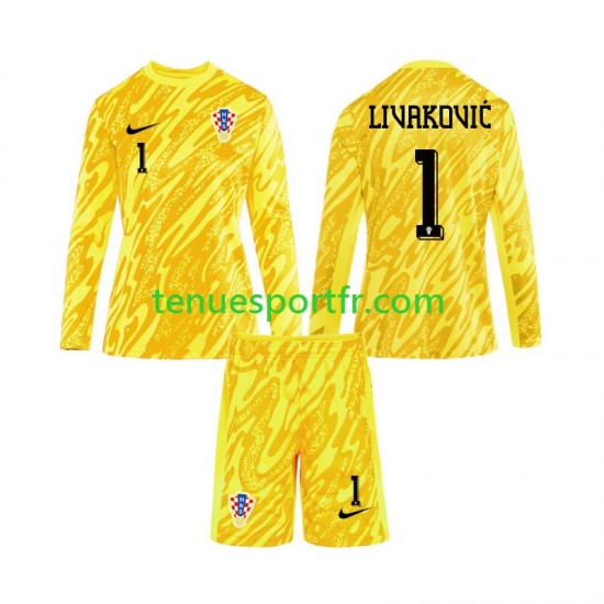 Kit Enfant Maillot Domicile Croatie Gardien DOMINIK LIVAKOVIC 1 Euro 2024 à Manches Longues
