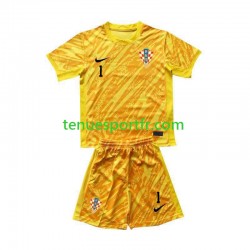 Kit Enfant Maillot Domicile Croatie Gardien DOMINIK LIVAKOVIC 1 Euro 2024 Jaune à Manches Courtes