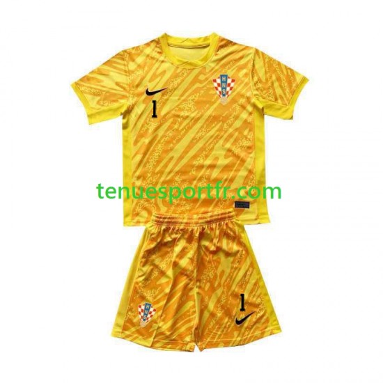 Kit Enfant Maillot Domicile Croatie Gardien DOMINIK LIVAKOVIC 1 Euro 2024 Jaune à Manches Courtes