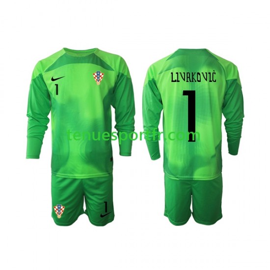 Kit Enfant Maillot Extérieur Croatie Gardien Livakovic 1 World Cup 2022 à Manches Longues