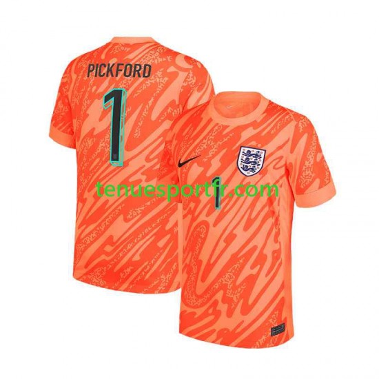 Homme Maillot Domicile Angleterre Gardien Pickford 1 Euro 2024 Orange à Manches Courtes