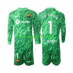 Kit Enfant Maillot Domicile FC Barcelone Gardien Ter Stegen 1 2024-2025 Vert à Manches Longues
