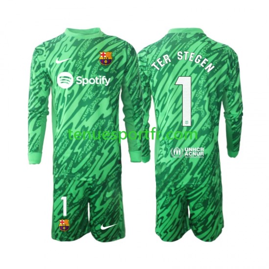 Kit Enfant Maillot Domicile FC Barcelone Gardien Ter Stegen 1 2024-2025 Vert à Manches Longues