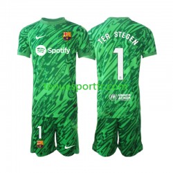 Kit Enfant Maillot Domicile FC Barcelone Gardien Ter Stegen 1 2024-2025 Vert à Manches Courtes