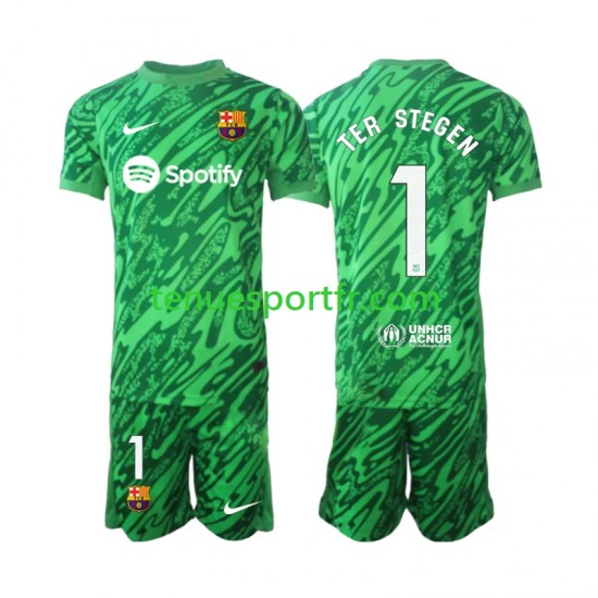 Kit Enfant Maillot Domicile FC Barcelone Gardien Ter Stegen 1 2024-2025 Vert à Manches Courtes