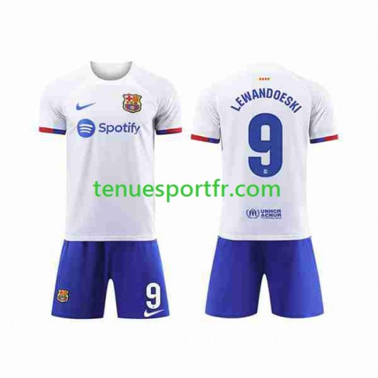 Kit Enfant Maillot Extérieur FC Barcelone LEWANDOWSKI 9 2023-2024 à Manches Courtes