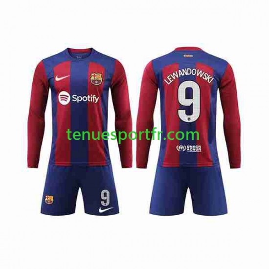 Kit Enfant Maillot Domicile FC Barcelone LEWANDOWSKI 9 2023-2024 à Manches Longues