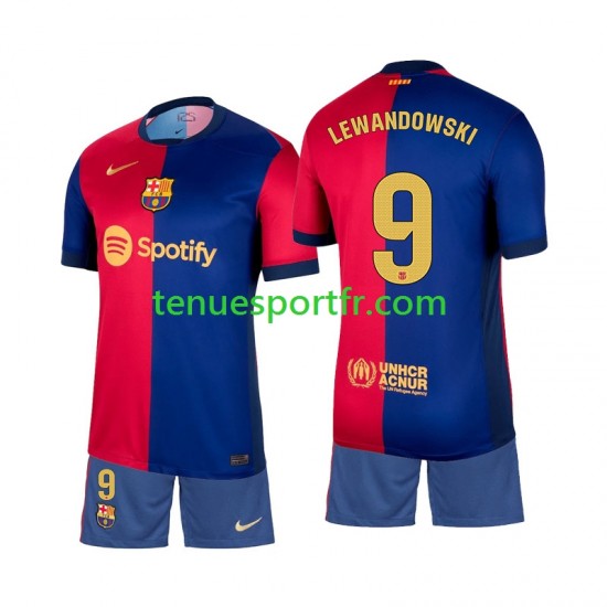 Kit Enfant Maillot Domicile FC Barcelone Lewandowski 9 2024-2025 à Manches Courtes