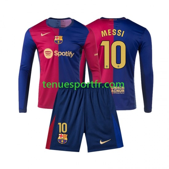Kit Enfant Maillot Domicile FC Barcelone Lionel Messi 10 2024-2025 à Manches Longues