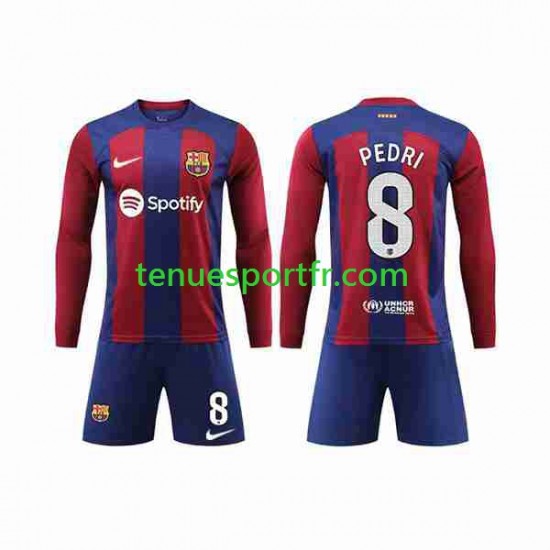 Kit Enfant Maillot Domicile FC Barcelone Pedri 8 2023-2024 à Manches Longues