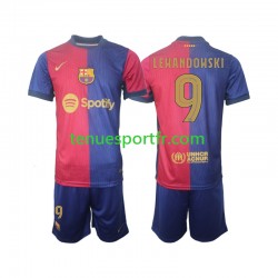 Kit Enfant Maillot Domicile FC Barcelone UCL Font Robert Lewandowski 9 2024-2025 à Manches Courtes
