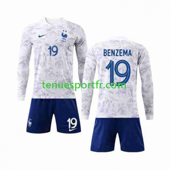 Kit Enfant Maillot Extérieur France Benzema 19 World Cup 2022 à Manches Longues